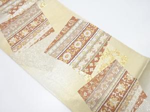 アンティーク　色紙に花更紗模様織り出し袋帯（材料）